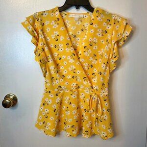 Monteau Los Angeles Yellow Flowy Flower Top